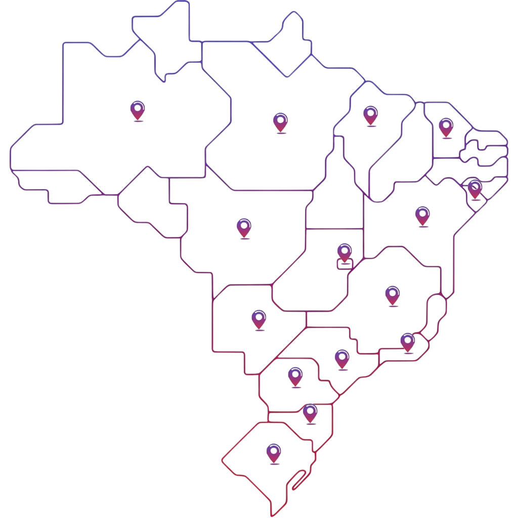 Mapa do Brasil com pontos da rede credenciada Zame